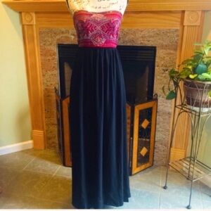 Soieblu Strapless Beaded Embroidered Maxi Gown